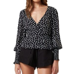 anthropologie romantic feminine whimsigoth heart pattern wrap blouse